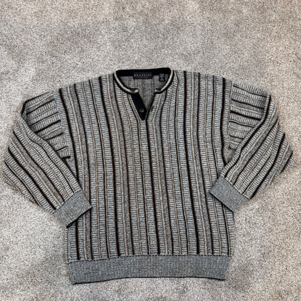 Brandini Le Collezioni Mens Large Henley Sweater Wool Blend Made in Italy